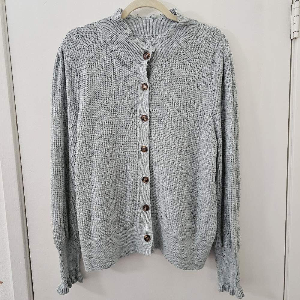 Nic+Zoe Tea Time Vital Puff Shoulder Cardigan Blue XL